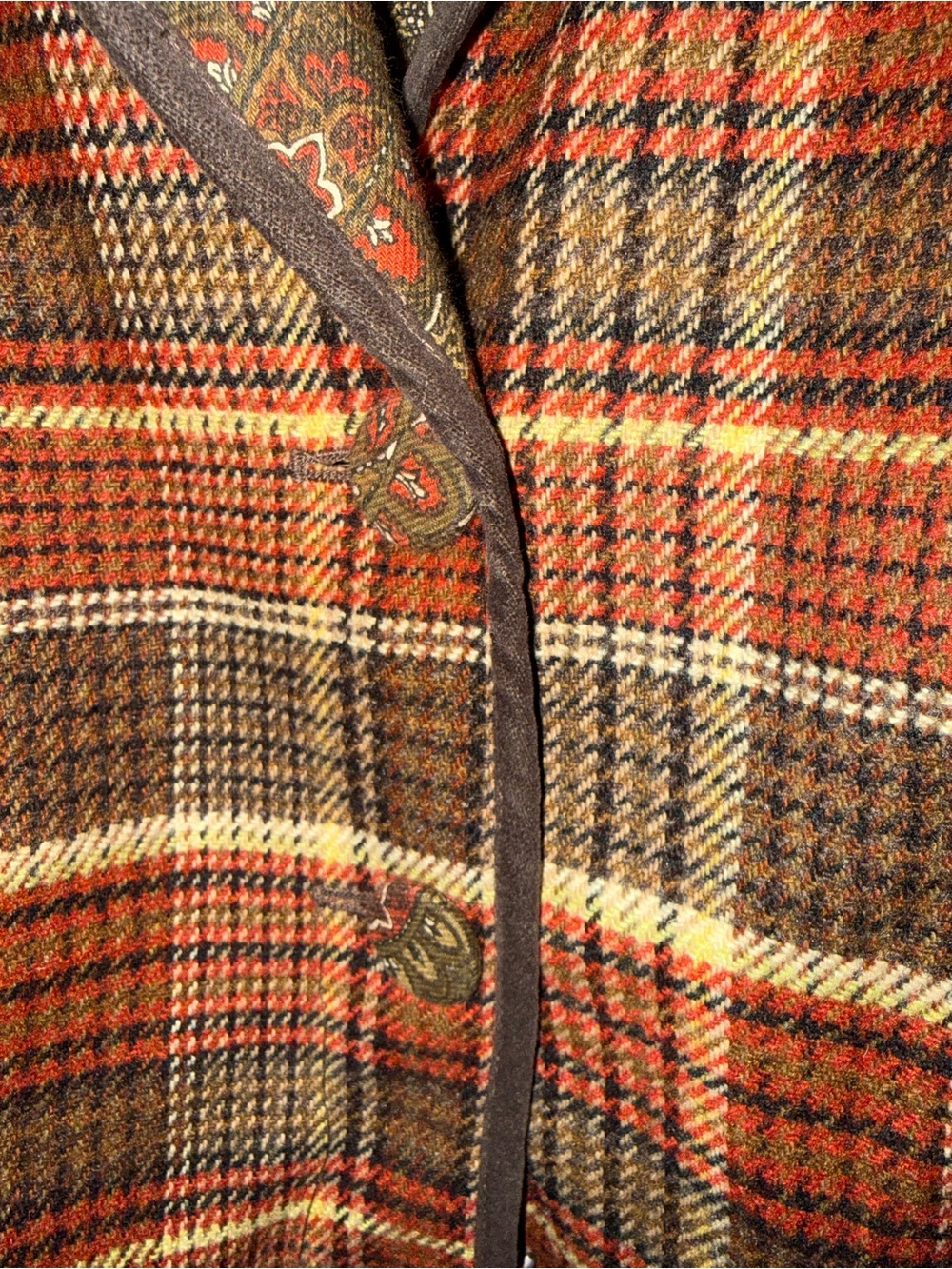 Plaid Tailored Blazer in Red & Brown with Paisley Collar - Picture 3 of 8